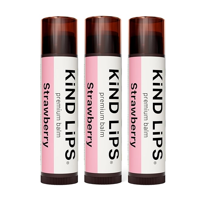 Kind Lips Lip Balm - Nourishing & Moisturizing Lip Care for Dry Lips with Shea Butter, Beeswax & Vitamin E | Strawberry Flavor | 0.15 Oz (Pack of 3)-Velvo Beauty