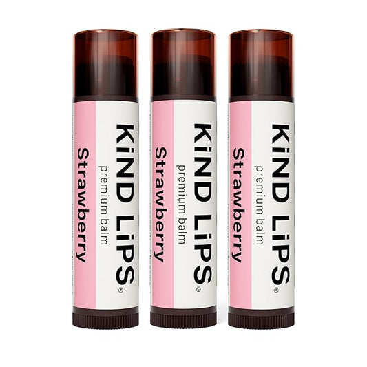 Kind Lips Lip Balm - Nourishing & Moisturizing Lip Care for Dry Lips with Shea Butter, Beeswax & Vitamin E | Strawberry Flavor | 0.15 Oz (Pack of 3)-Velvo Beauty