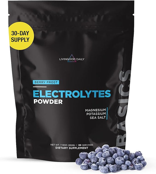 Livingood Daily Electrolytes Powder, Electrolytes Hydration Drink Mix with Vitamin C, Magnesium, Taurine & Sea Salt, Electrolyte Supplement for Energy & Hydration, Keto, Berry Frost Flavor, 30 Srvgs-Velvo Beauty