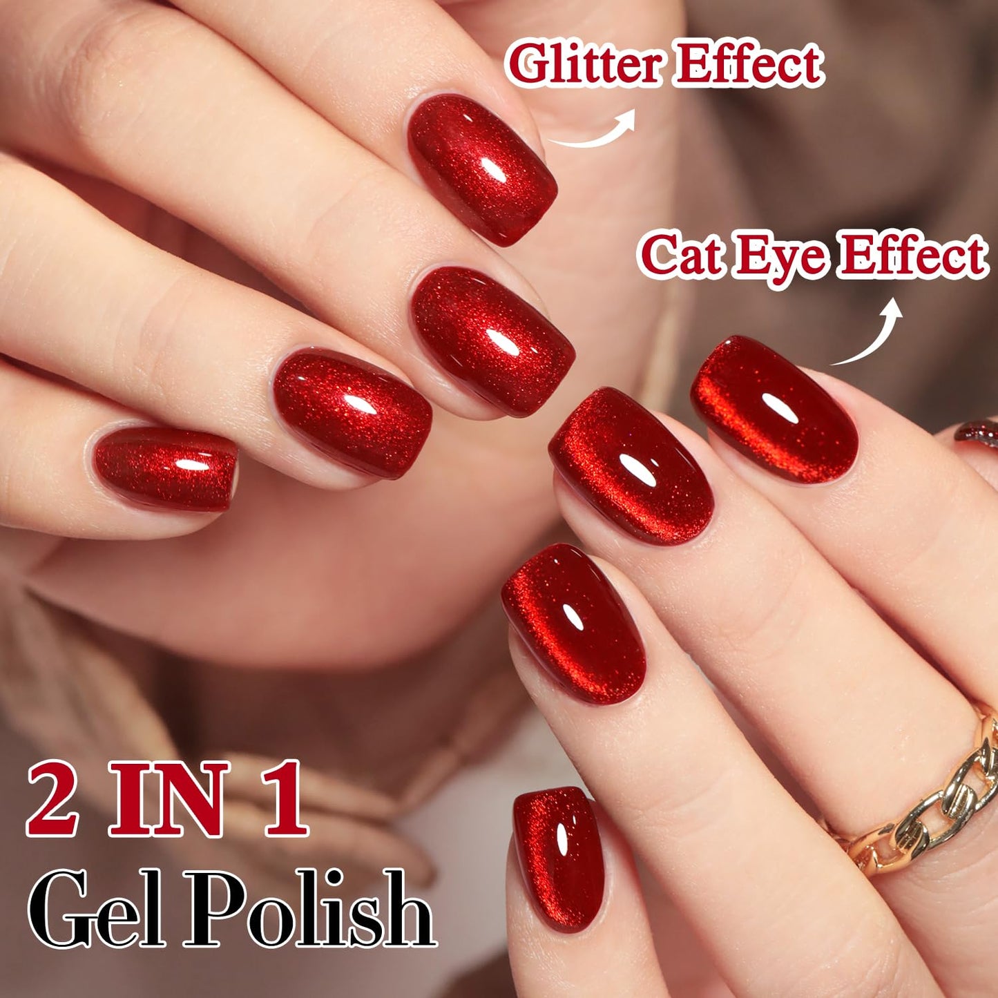 Double Rhythm 15ML Ice Glass Cat Eye Gel Polish with Magnet Holographic Glitter Shimmer Translucent Sheer Color Salon Soak Off Magnetic Nail at Home (Red Glitter-MC1108)-Velvo Beauty