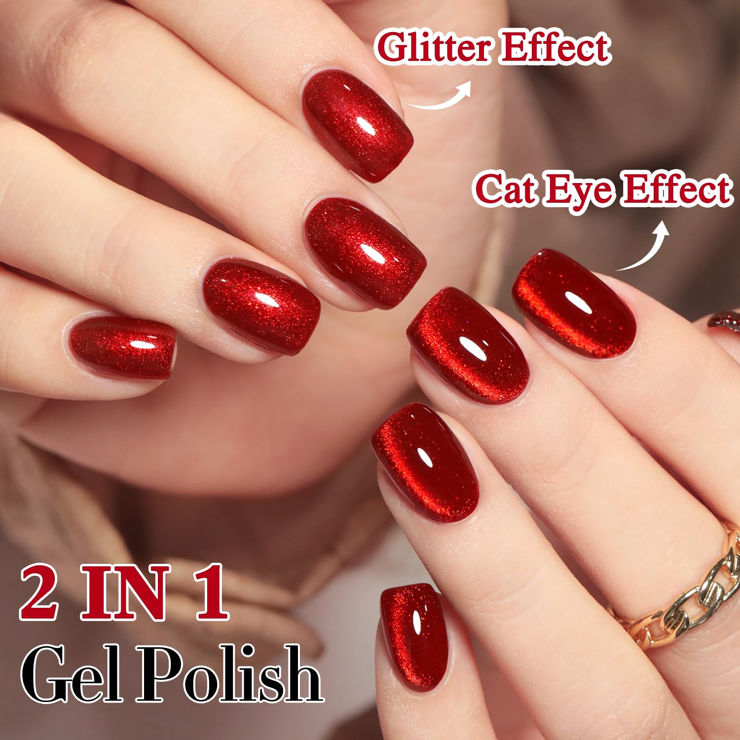 Double Rhythm 15ML Ice Glass Cat Eye Gel Polish with Magnet Holographic Glitter Shimmer Translucent Sheer Color Salon Soak Off Magnetic Nail at Home (Red Glitter-MC1108)-Velvo Beauty