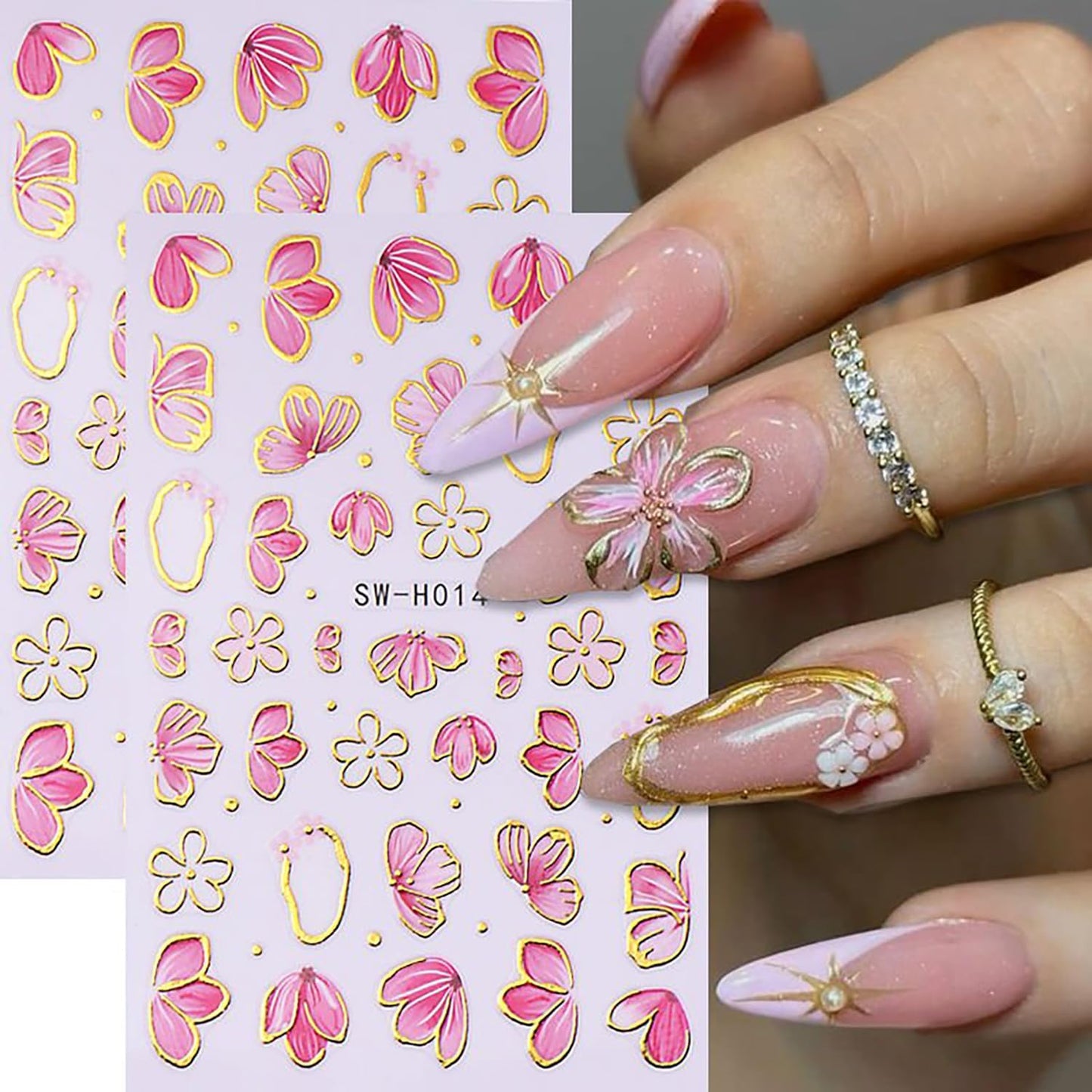 6 Sheets Flower Nail Art Stickers 3D Self-Adhesive Hot Stamping Blossom Nails Sticker Spring Nail Art Decals Holographic Floral Nails Decal Decoration for Women Flowers Manicure DIY Nail Supplies-Velvo Beauty