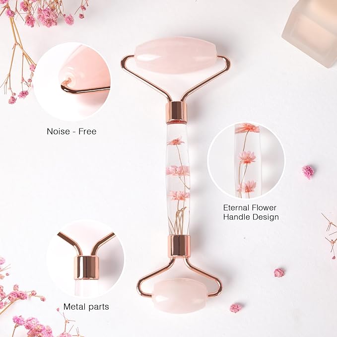 Raffaello Jade Roller - Natural Pink Facial Roller, Redness Reducing Massager for Face, Eyes, Neck - Rose Quartz-Velvo Beauty