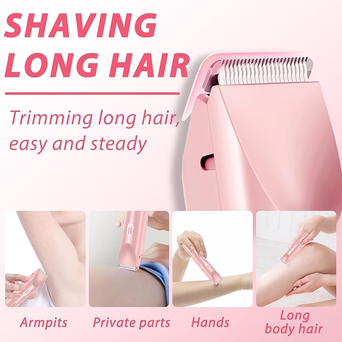 2025 New Electric Womens Shaver, 2-in-1 Women's Body Shaver, Bikini Electric Razor, Wet and Dry Use Body Trimmer for Home (Pink)-Velvo Beauty