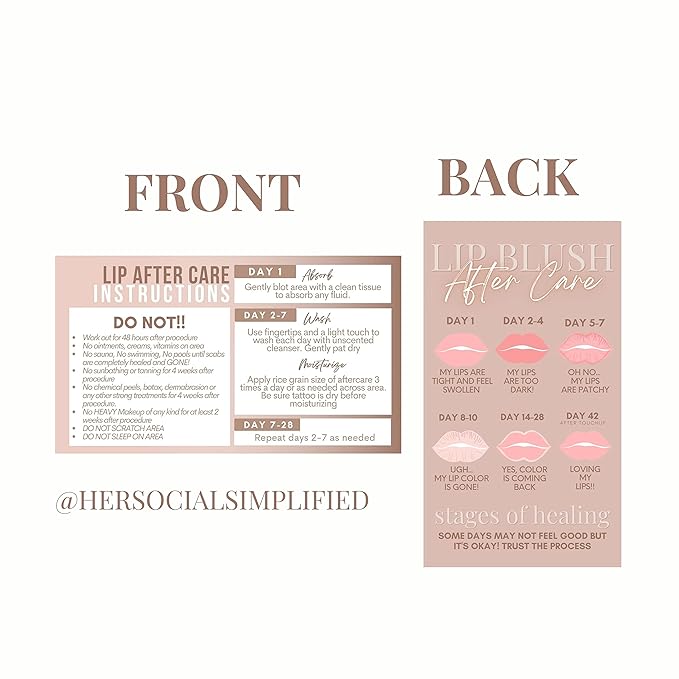 Lip Blush Aftercare Instruction Cards | 55 Pack | 2x3.5” inch Business Card Size | Lip Blush Supplies-Velvo Beauty