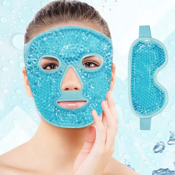 Ice Face Mask Reusable and Cold Gel Eye Mask for Puffiness/Dark Circles/Eye Bags/Dry Eyes/Headaches/Migraines/Stress Relief, Ice Pack for Eyes & Face (Blue)-Velvo Beauty