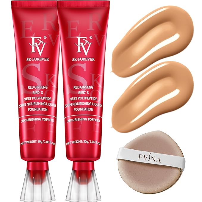 FV 2 Pack Hydrating Liquid Foundation Makeup, Waterproof & Lightweight, Natural Finish with Medium Coverage, Ideal for Dry and Normal Skin (Nourishing Toffee)-Velvo Beauty