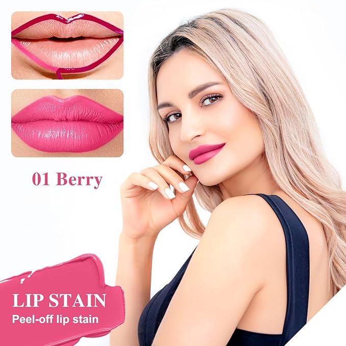 Lip Stain - Lip Stain Peel Off Long-Lasting with Matte Finish Waterproof & Transfer-Proof, Lip Liner Moisturizing & Nourishing Non-Stick Cup Highly Pigmented Color Lip Tint (01 Berry)-Velvo Beauty