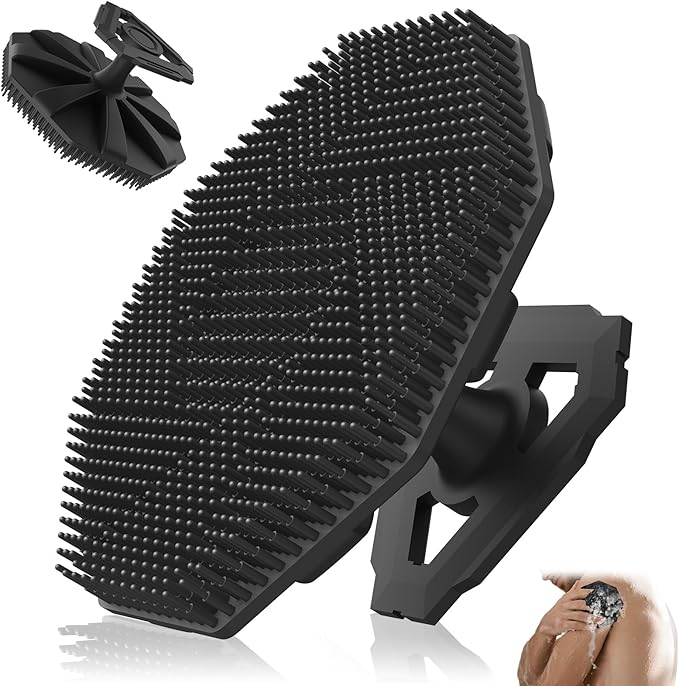 Soft Silicone Body Scrubber Brush, Non-Slip Handheld Cleansing Brush, Rich Foam, Deep Exfoliation, Brightening Skin, Comfortable Massage, for All Skin Types, Men and Women (Black)-Velvo Beauty