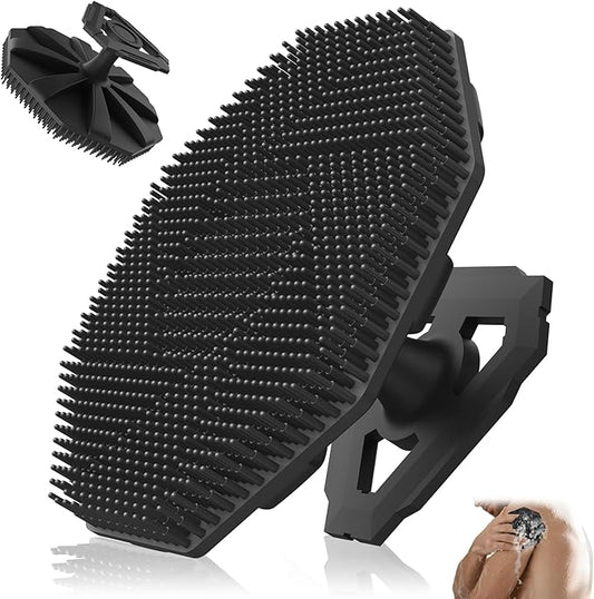 Soft Silicone Body Scrubber Brush, Non-Slip Handheld Cleansing Brush, Rich Foam, Deep Exfoliation, Brightening Skin, Comfortable Massage, for All Skin Types, Men and Women (Black)-Velvo Beauty