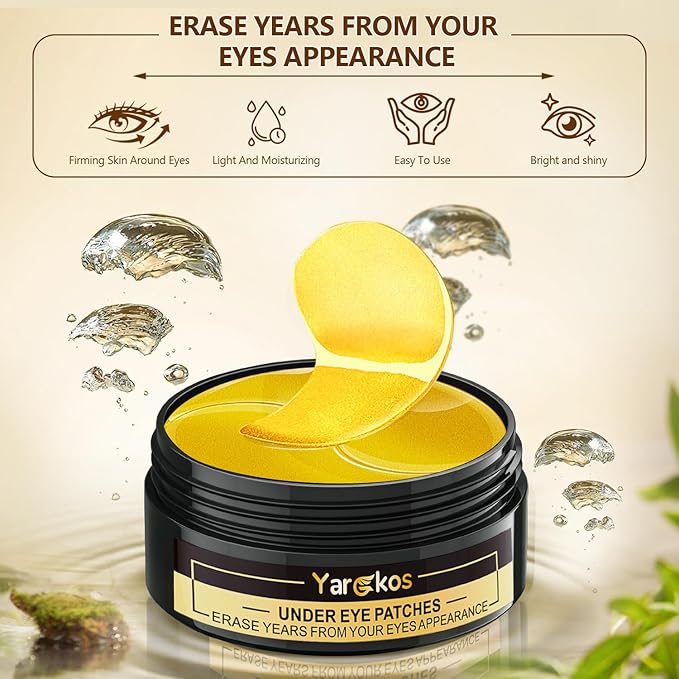 60 Pcs 24K Gold Under Eye Patches, 30 Pairs Undereye Mask for Dark Circles Puffy Eyes Treatment, Collagen Gel Pads Hydrating for Puffiness Wrinkle Eye Bags, Women Men Beauty Skin Care Products-Velvo Beauty