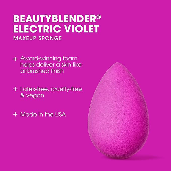 Beautyblender® | Electric Violet Beauty Blender Makeup Sponge, Super-Soft Foam Easily Blends Foundations, Powders & Creams, Made in USA, Reusable, Washable, Streak Free Application, Vegan-Velvo Beauty