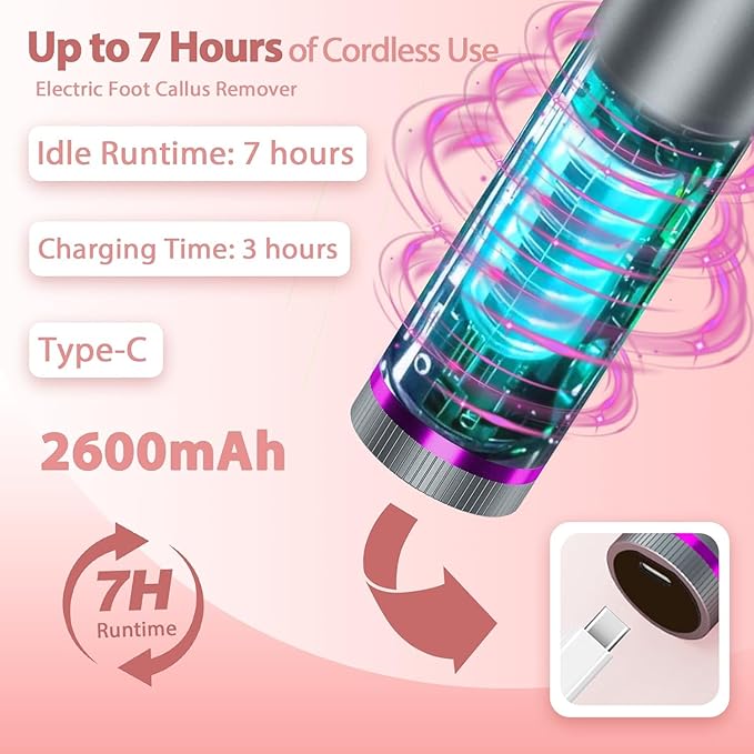 Electric Callus Remover for Feet, 3 Speeds Electric Foot Callus Remover with Powerful Brushless Motor, 2600mAh Runs for 7Hours, Washable Nano Glass Head, 60 Pcs Sandpaper Discs, Gift for Women & Men-Velvo Beauty