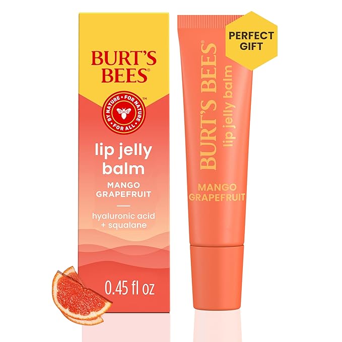 Burt’s Bees Mango Grapefruit Lip Jelly Balm, With Hyaluronic Acid and Squalane Moisturizer To Instantly Hydrate Lips, Lip Gloss With Responsibly Sourced Beeswax, Tint-Free, Lip Treatment, 0.45 oz.-Velvo Beauty