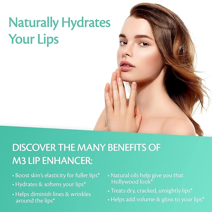Collagen Lip Plumper Clinically Proven Natural Lip Enhancer for Fuller Softer Lips Increased Elasticity Reduce Fine Lines Hydrating Plump Gloss Lipstick Primer 4 ml (Teal) by M3 Naturals-Velvo Beauty