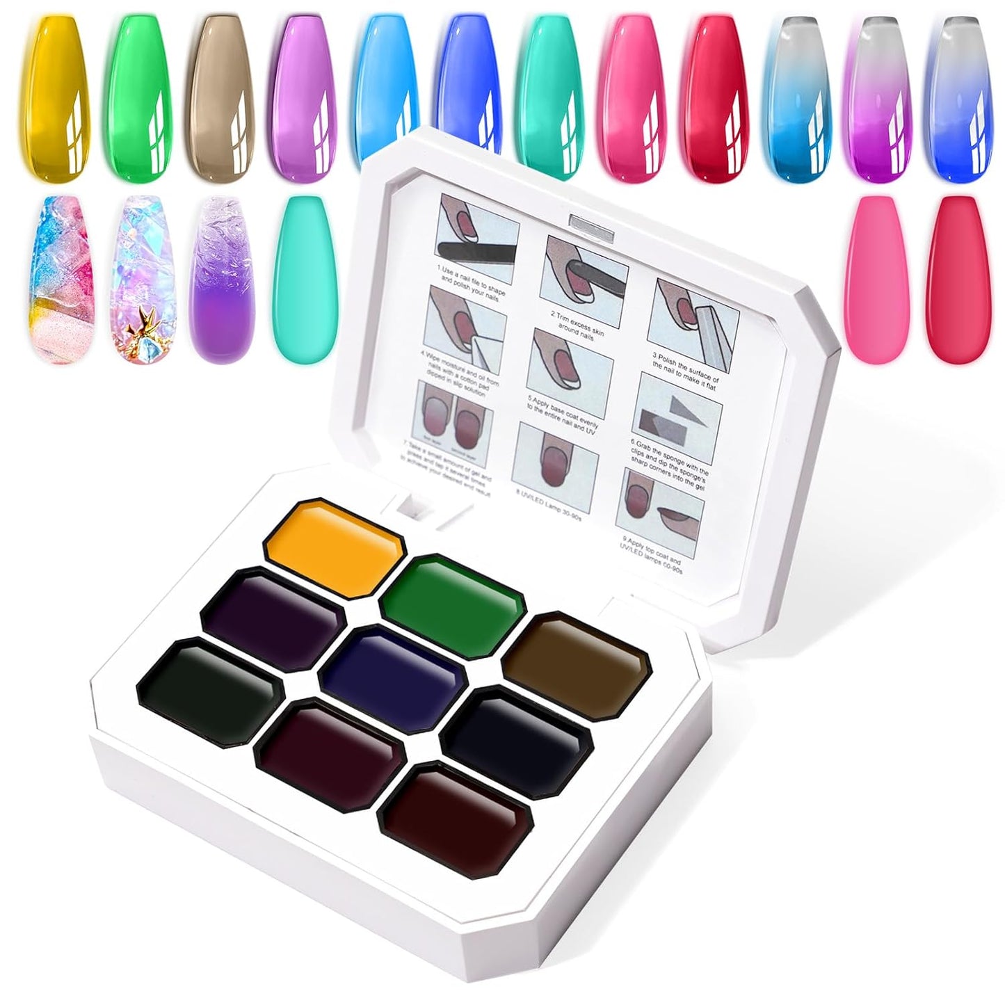 Gradient Painting Gel, 9 Colors Ombre Gel Nail Polish Glazed Colors for Pigment Pat Aura Nails French Manicure Soak Off UV Long-lasting High-glossy Home Nail Salon Dopamine Fructose-Velvo Beauty