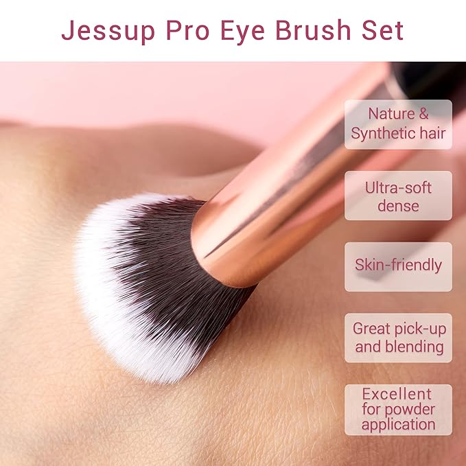 Jessup 15Pcs Professional Makeup Brushes Set Make up Brush Tools kit Eye Liner Shader Wood Handle Natural-synthetic Hair Brushes Pearl Black/Rose Gold T157-Velvo Beauty
