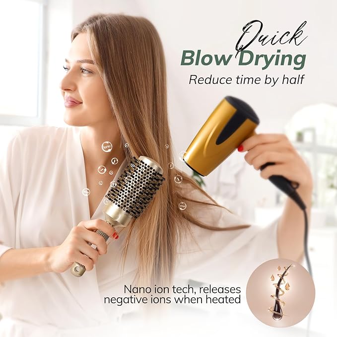 Round Brush for Blow Drying, Nano Thermal Ceramic & Ionic Tech Hair Brush with Boar Bristles, Professional Barrel Brush for Styling,Curling and Straightening by Sndyi (3.3 Inch, 2.1 Inch)-Velvo Beauty