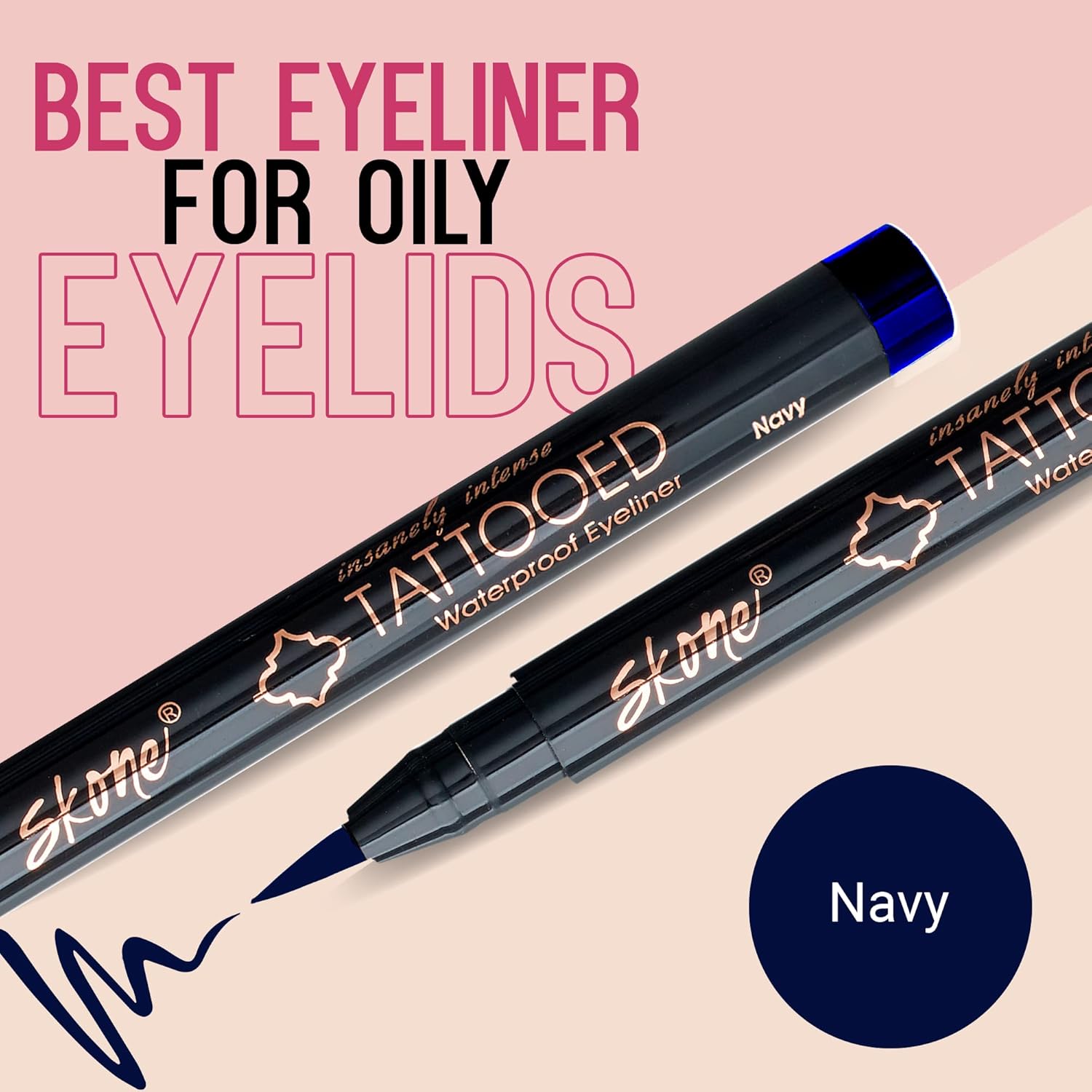 Skone Cosmetics Insanely Intense Tattooed Eyeliner Pen - Waterproof Liquid Eyeliner, Long Lasting, Sweat Proof, Smudge Proof Felt Tip Liquid Eyeliner - Pigmented Eye Liner Makeup - Navy (0.07oz)-Velvo Beauty