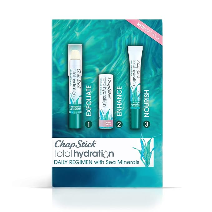 ChapStick Total Hydration Sea Minerals Gift Pack with Moisturizing Lip Exfoliator, Overnight Lip Moisturizer and Tinted Lip Balm - Pack of 3-Velvo Beauty