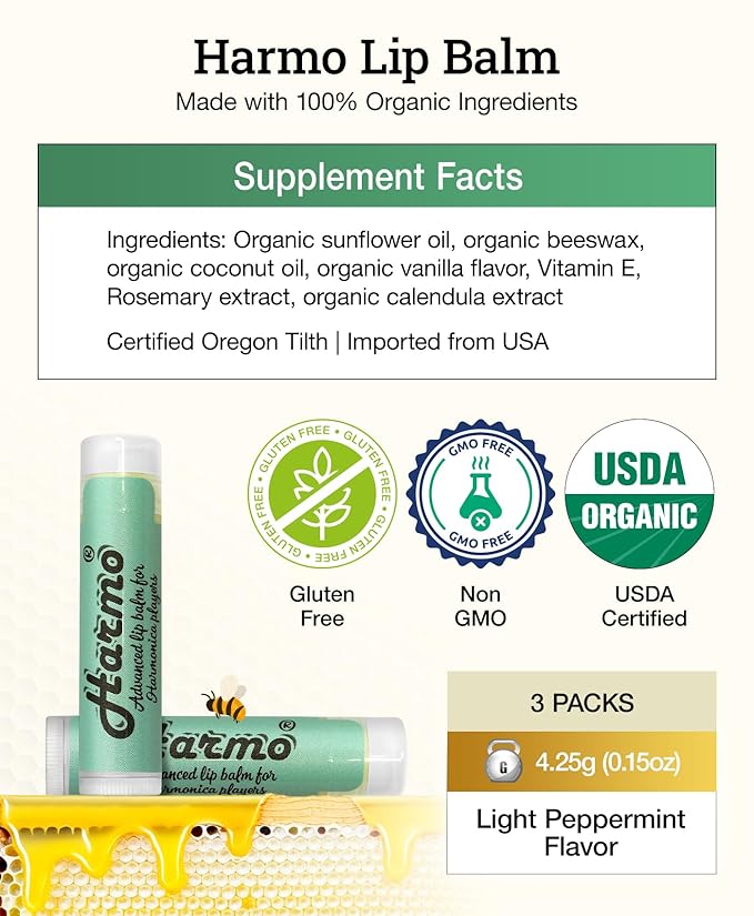 Harmo - Organic Lip Balm, Moisturizing Natural Lip Balm with Coconut Oil & Vitamin E, 3 Pack Mint Flavor - with Coconut Oil, Vitamin E- Made in USA-Velvo Beauty