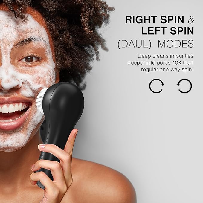 Face Scrubber Exfoliator,Facial Cleansing Brush Rechargeable IPX7 Waterproof with 5 Brush Heads,Electric Face Spin Brush for Exfoliating, Massaging and Deep Cleansing (Black Color)-Velvo Beauty