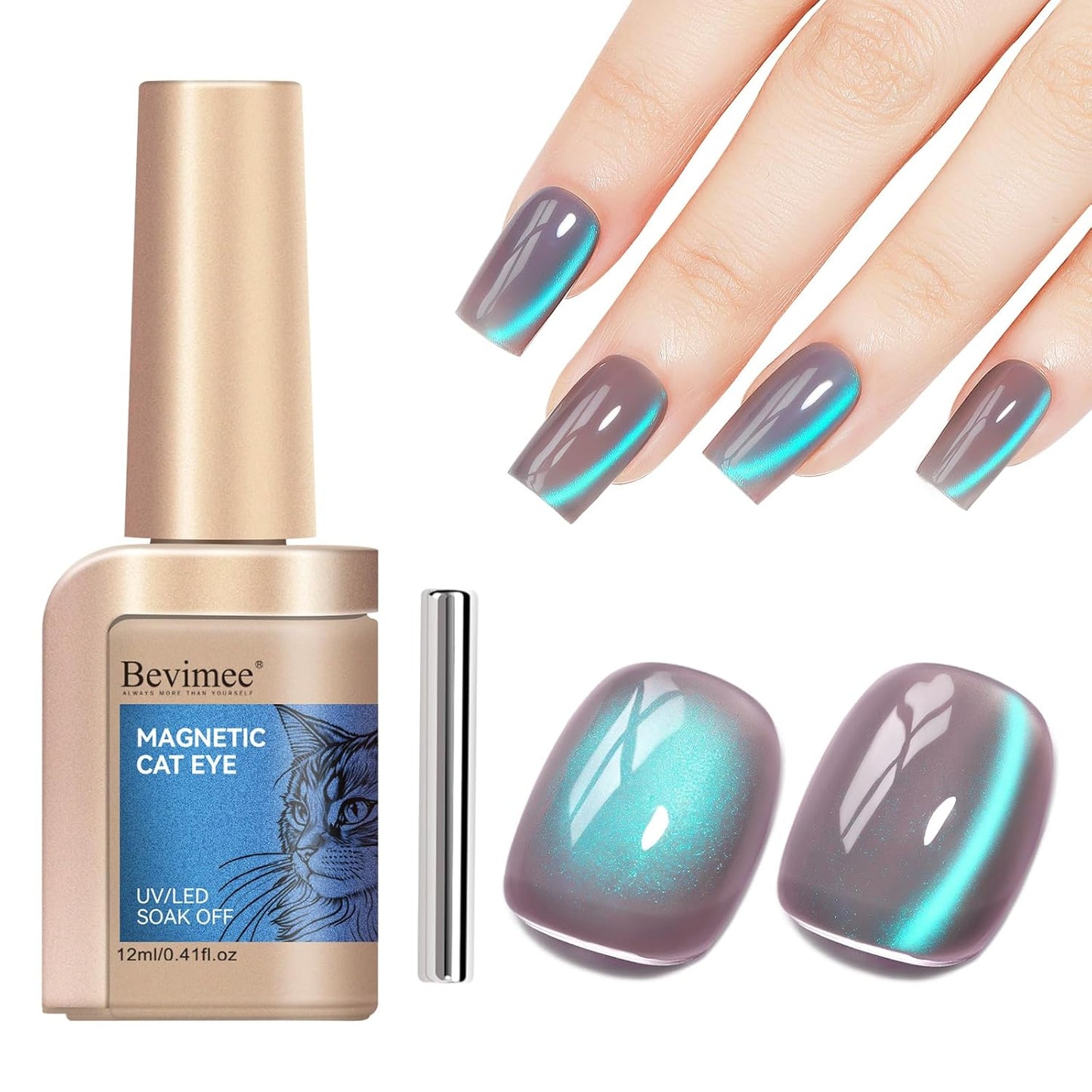 Cat Eye Gel Polish, Glass Blue Glitter Cateye Magnetic Nail Polish Magic Holographic Effect, UV Gel Sparkle Crystal Jelly Color Manicure for Nail Salon DIY At Home-Velvo Beauty