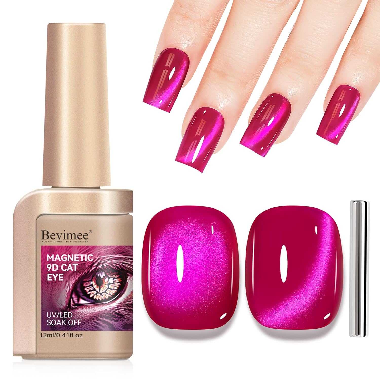 Cat Eye Gel Nail Polish, Jelly Hot Pink Manetic Nail Polish Glitter Holographic with Magnet, Glass Reflective Translucent UV Gel Manicure Salon DIY At Home-Velvo Beauty