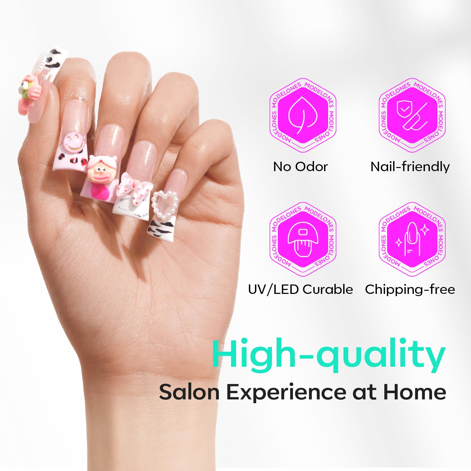 modelones Duck Nail Tips, Short Flare Pre-Shape Half Cover Soft Gel Tips Wide Style Acrylic Fake Nails False Clear Press on Extension Gel Kit Manicure DIY at Home 216PCS 12Sizes-Velvo Beauty