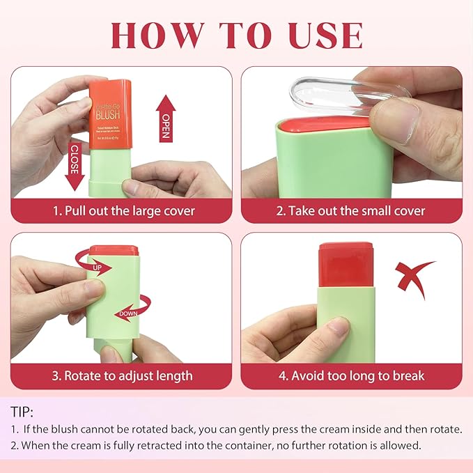 Blush Stick for Cheeks - Cream Makeup Blush Wand, Solid Moisturizer Stick for Cheeks Tint, Natural Blendable Waterproof Korean Matte Long-Lasting Smooth Blushes (#02 Hot Red)-Velvo Beauty