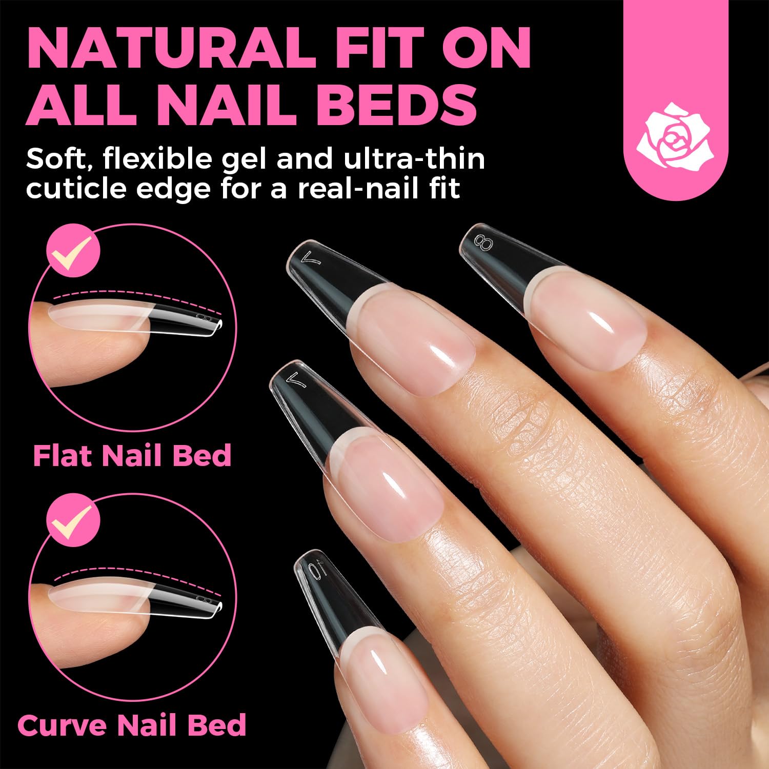 UNA GELLA Long Coffin Nail Tips, 504pcs Pre-Shape Fake Nails Half Matte Full Cover Acrylic Gel Nail Tips Clear Long Coffin Press On Nails Home DIY Extension 12 Sizes Gelly Tips-Velvo Beauty