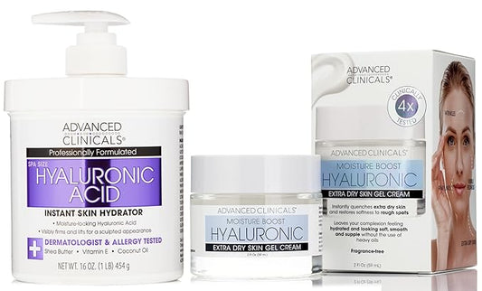 Advanced Clinicals Hyaluronic Acid Face Moisturizer Gel Cream + Hyaluronic Acid Body Cream 2pc Hydrating Skincare Set For Women & Men To Reduce Appearance Of Dry Skin, Wrinkles, & Fine Lines, 2pc Set-Velvo Beauty