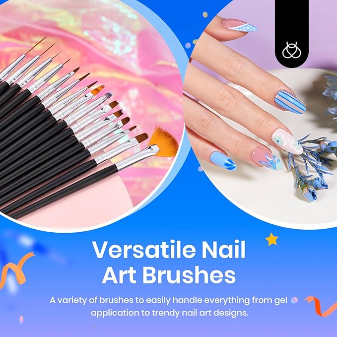 Beetles 31pcs Nail Art Brushes, Dotting Tools, Nail Art Pens, Dust Brush, Striping Liner Fingernail Drawing Pens with Palette Holder All in One for Starter Manicure Design Set-Velvo Beauty