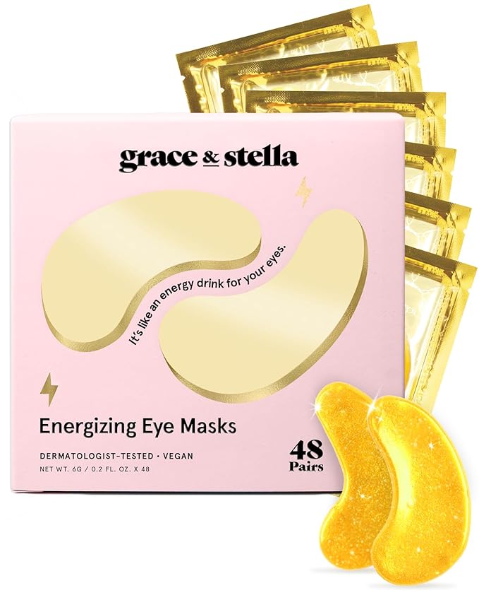 grace & stella Award Winning Under Eye Mask - Travel Essentials - Birthday Gifts for Women - Gel Eye Patches for Dark Circles, Puffy Eyes, Wrinkles, Undereye Bags - Vegan Self Care (48 Pairs, Gold)-Velvo Beauty