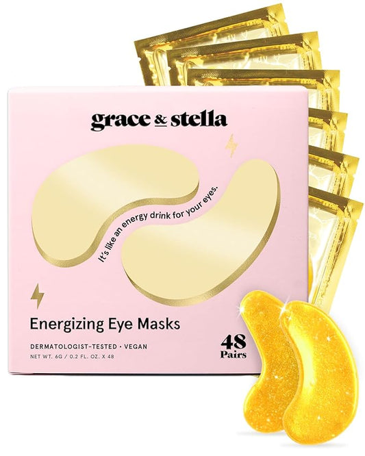 grace & stella Award Winning Under Eye Mask - Travel Essentials - Birthday Gifts for Women - Gel Eye Patches for Dark Circles, Puffy Eyes, Wrinkles, Undereye Bags - Vegan Self Care (48 Pairs, Gold)-Velvo Beauty