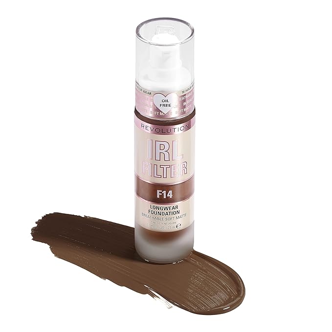 Revolution Beauty, IRL Filter Longwear Foundation, Soft & Breathable Formula, Medium to Full Coverage, Matte Finish, F14, 0.7 Fl. Oz-Velvo Beauty