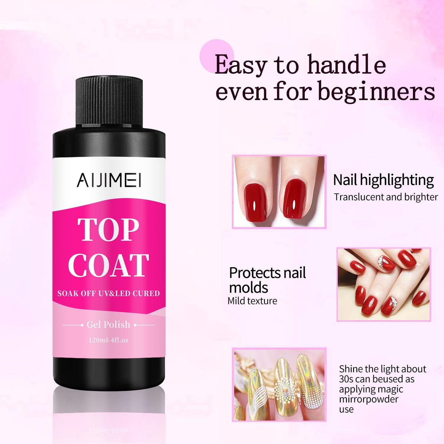 AIJIMEI 120ml Top Coat Nail Polish Premium Gel Top Coat 4 Fl Oz Long Lasting,Top Coat for Gel Nail Polish – Nail Art Topcoat for Salon-Grade Nails at Home-Velvo Beauty