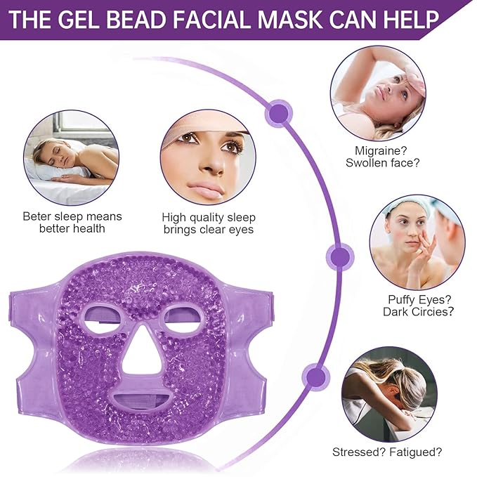 Ice Face Mask Reusable and Cold Gel Eye Mask for Puffiness/Dark Circles/Eye Bags/Dry Eyes/Headaches/Migraines/Stress Relief, Ice Pack for Eyes & Face (Purple)-Velvo Beauty