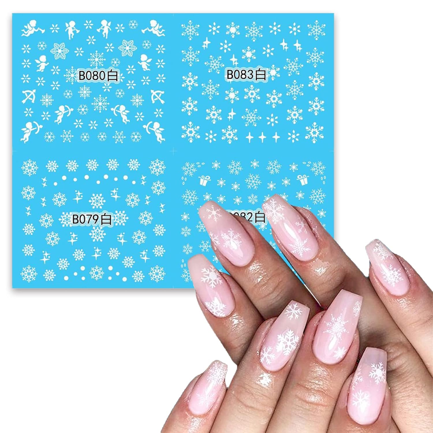 24 Sheets Christmas Nail Stickers Snowflake Nail Art Water Decals Transfer Nail Supplies Snowflake Angel Bell Elk Design Nail Tattoo Stickers for Women Girls Christams Nails Design Art Decoration-Velvo Beauty
