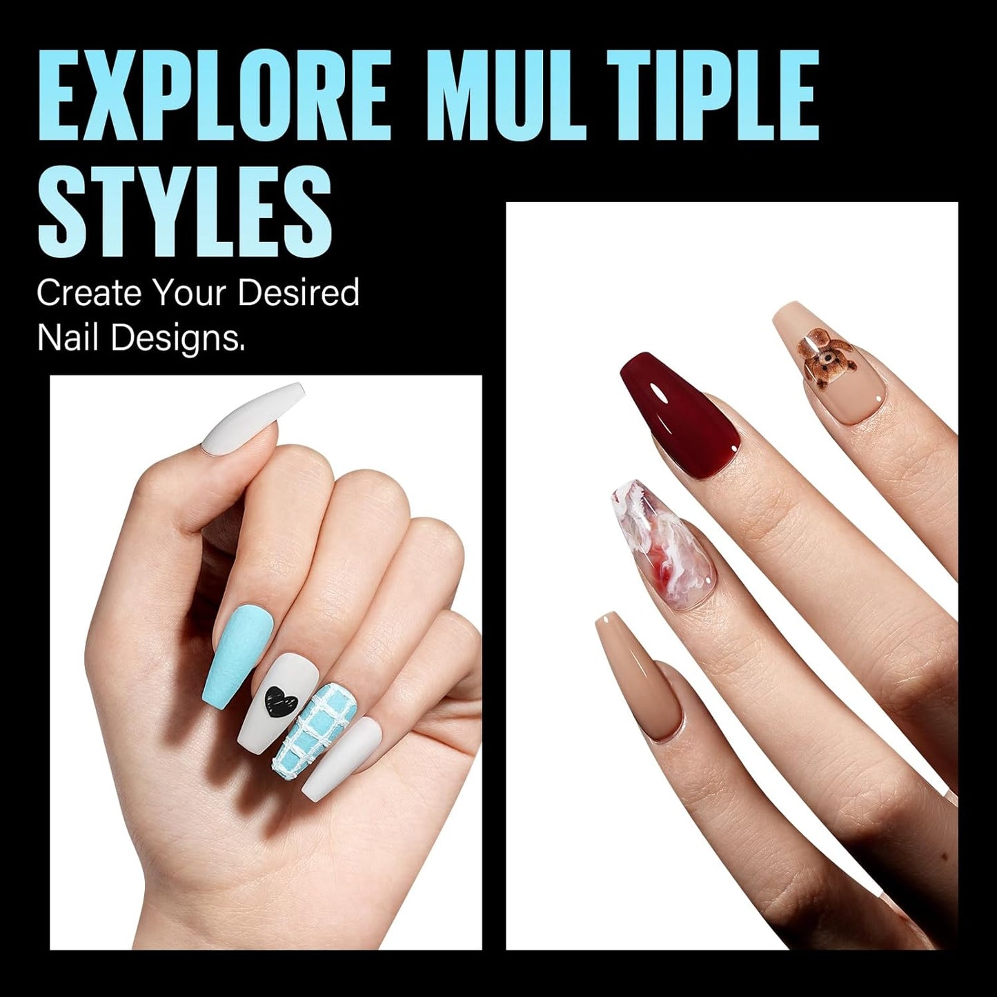 TOMICCA Medium Coffin Nail Tips, 240Pcs Half Matte Soft Acrylic Nail Tips, 12 Sizes Acrylic False Nail Tips, Nail Extension Tips for Beginner and Professional Home Diy-Velvo Beauty