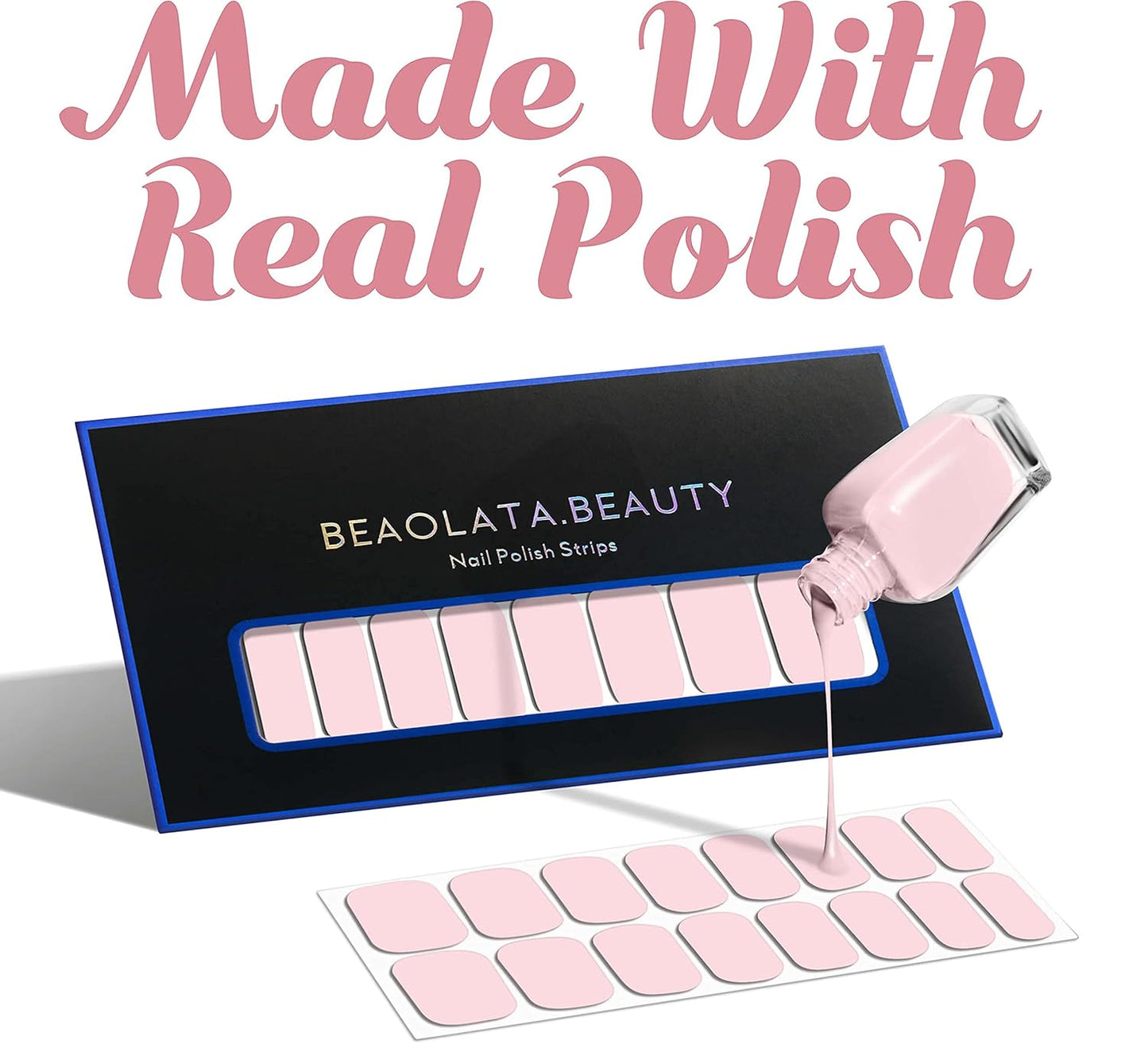 Nail Polish Strips, 32PCS Salon Quality Wraps, Long Lasting Gel Nail Stickers for Women Easy Apply& Remove (Sweet Pink)-Velvo Beauty