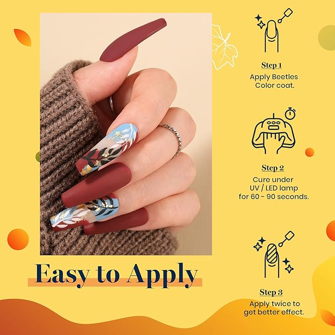 Beetles Fall Gel Polish Set, Burgundy Red Green Orange 6 Colors Gel Nail Polish Colors Sunset Leaves Soak Off Nail Art Lamp UV LED Cured Manicure Nail at Home Gifts for Women-Velvo Beauty