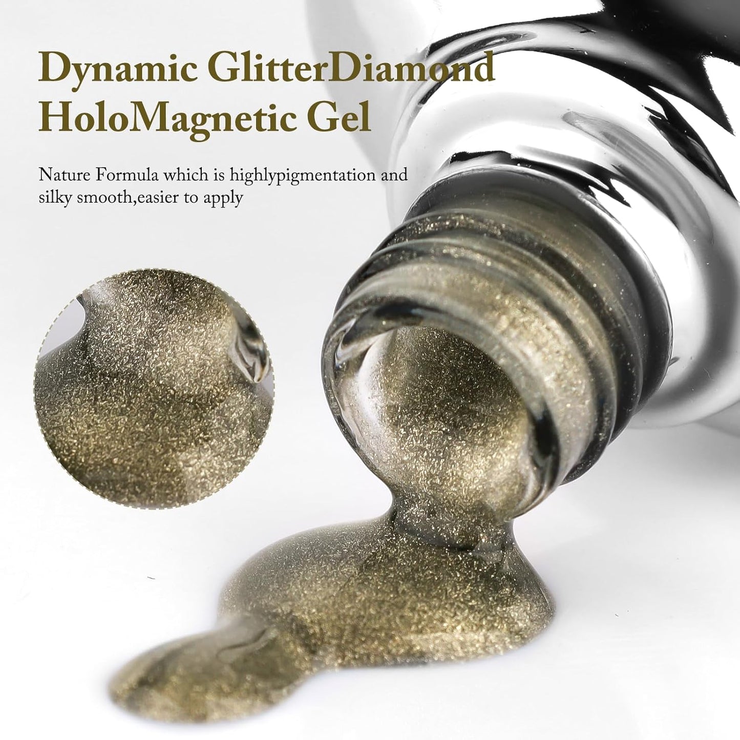 Cat Eye Gel Nail Polish with Magnet Stick, 15ml Glitter Holographic Nail Polish, Magnetic Effect Gel for Home DIY Manicure Gift, Brown Gold-Velvo Beauty