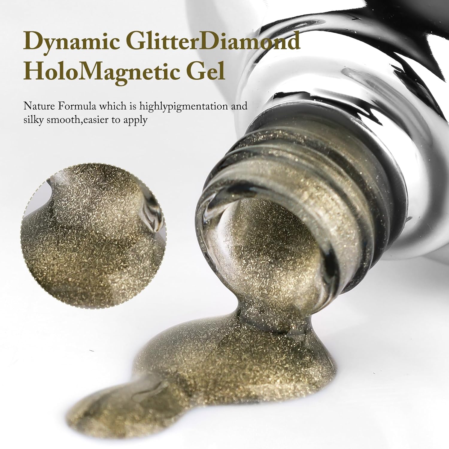 Cat Eye Gel Nail Polish with Magnet Stick, 15ml Glitter Holographic Nail Polish, Magnetic Effect Gel for Home DIY Manicure Gift, Brown Gold-Velvo Beauty