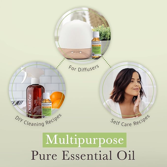 Pranarom USDA Certified Organic Sweet Orange Essential Oil (30ml), 100% Pure Undiluted Therapeutic Grade from Mexico for Aromatherapy, Diffuser, Citrus Scent, Soothing, DIY Cleaning-Velvo Beauty