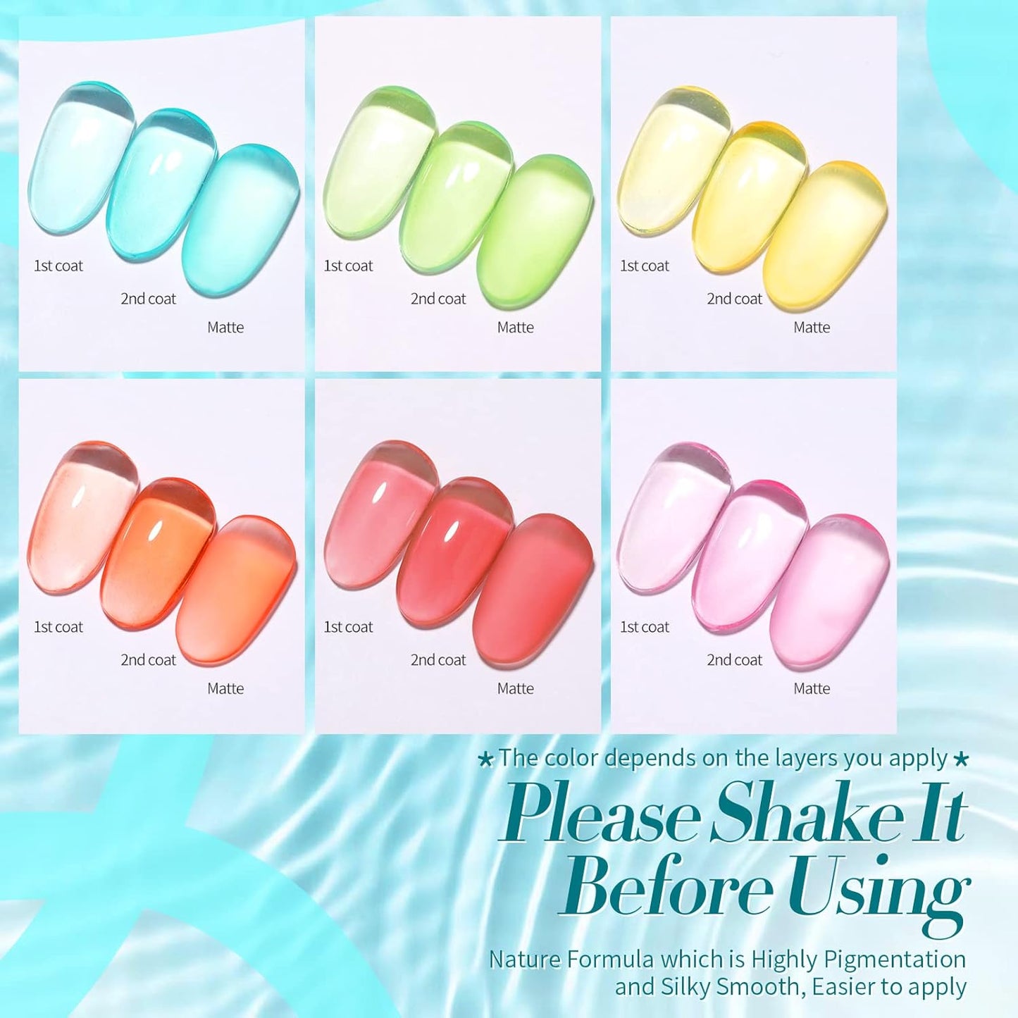 Born Pretty Jelly Gel Nail Polish Set Spring Summer Crystal Glass Translucent Pastel Gel Polish Blue Red Green Yellow Pink Soak Off U v Gel Polish 7ML 6PCS-Velvo Beauty