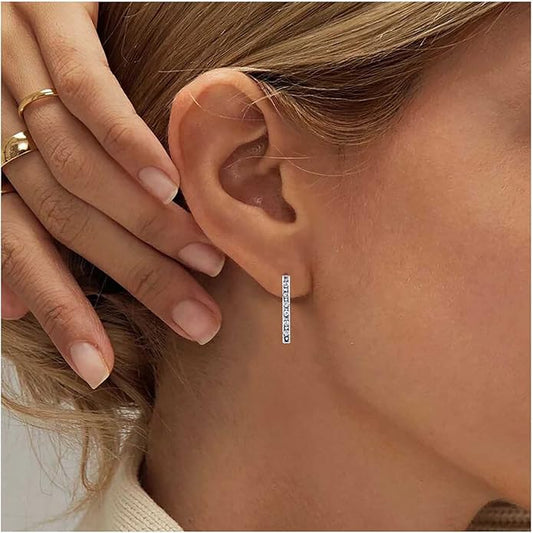 Geometric Crystal Bar Earrings Silver Cz Bar Stick Earrings Cz Rhinestone Bar Stud Earrings Silver Minimalist Earrings Jewelry for Women and Girls-Velvo Beauty