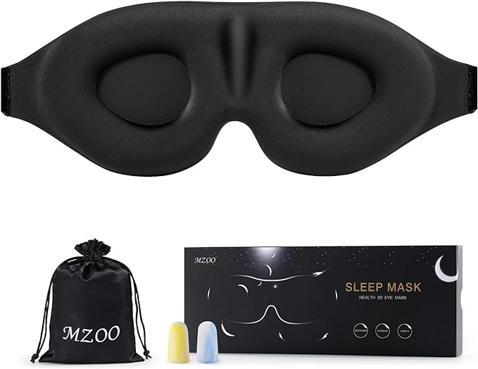 MZOO Luxury Sleep Eye Mask for Side Sleeper Men Women, Zero Eye Pressure 3D Sleeping Mask, Light Blocking Patented Design Night Blindfold, Soft Eye Shade Cover for Travel, Black-Velvo Beauty