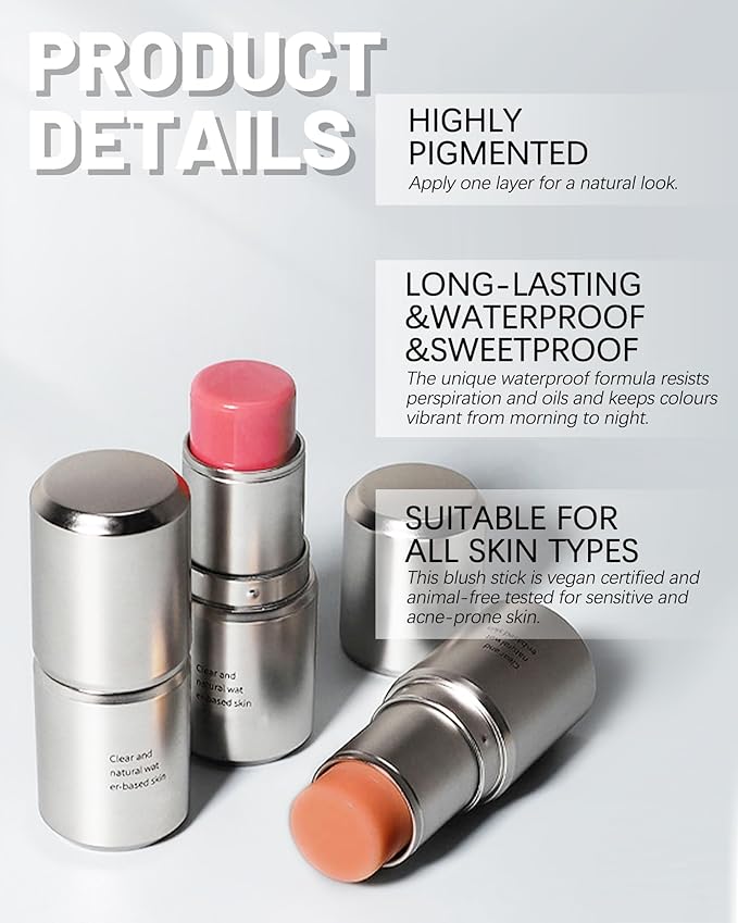 Peach Pink Cream Blush Stick, Monochromatic Multi-Blush Stick for Cheeks & Highlighter, Pigmented Long Lasting Smooth Natural Cheek Tint, Matte and Dewy Finish, Vegan & Cruelty-Free for All Skin-04-Velvo Beauty