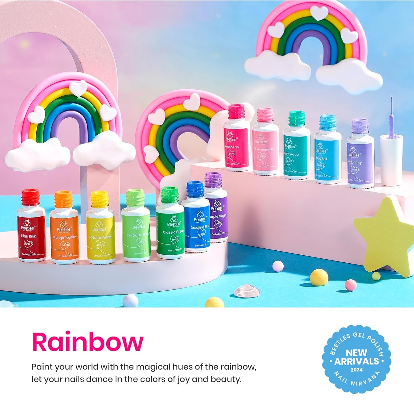 Beetles Summer Rainbow Nail Art Gel Liner Set, 12 Colors Neon Gel Nails Polish Pink Orange Blue Yellow Swirl Nails Built Thin Nail Art Brush in Bottle Soak Off Uv Lamp Manicure Salon Gifts for Women-Velvo Beauty